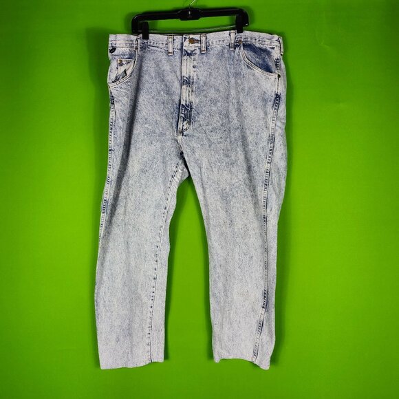 Vintage Wrangler Acid Wash Denim Jeans 46x30 Relaxed Fit Mens Straight Leg - Picture 1 of 7